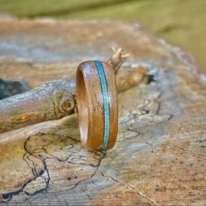 Handcrafted Walnut with Blue Dyed Wood Strip Ring